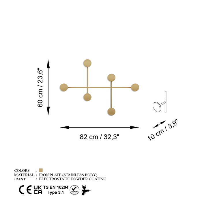 Wallity Dama-A Gancho de pared metálico dorado